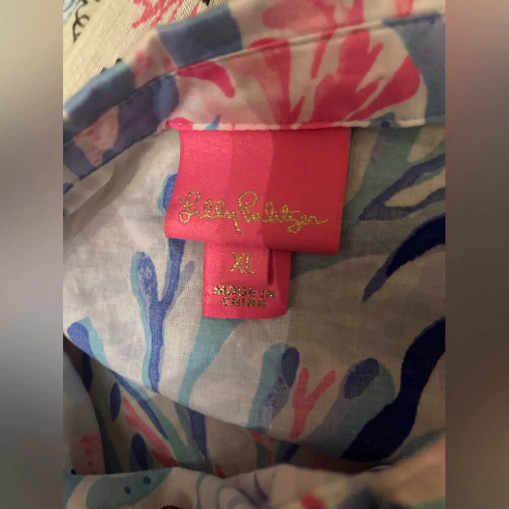 Lilly‎ Pulitzer Natalie Cover-up Dress Crew Blue Tint kaleidoscope Coral XL Kids